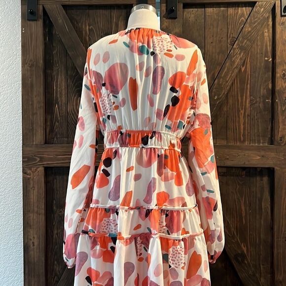 Puff Sleeve Floral Maxi Bohemian V Neck Tiered Casual Tiered Summer Maxi - Picture 11 of 16